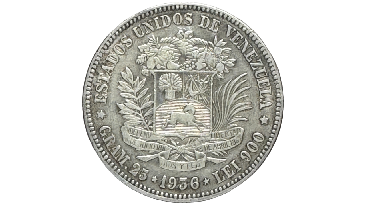 EE.UU. DE VENEZUELA, 5 Bolivares, 1936, XF. **FUERTE**