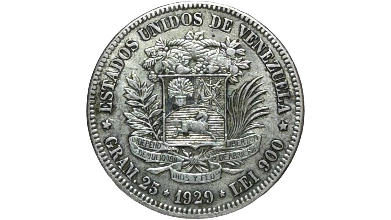 EE.UU. DE VENEZUELA, 5 Bolívares, 1929, XF+/AU. **FUERTE**