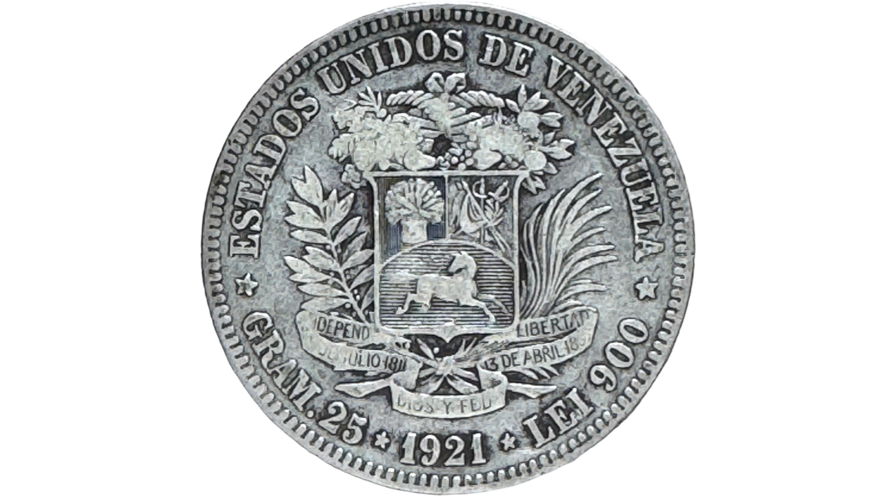 EE.UU. DE VENEZUELA, 5 Bolívares, 1921, VF+. **FUERTE**