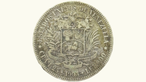 VENEZUELA, 5 Bolívares, 1905, VF.  **FUERTE**