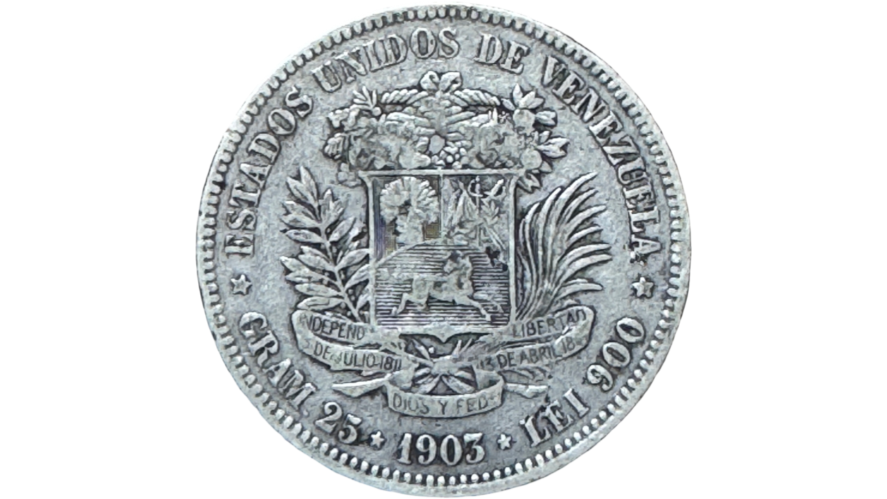 EE.UU. DE VENEZUELA, 5 Bolívares, 1903, VF+. **FUERTE**