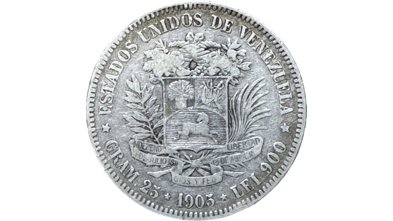 EE.UU. DE VENEZUELA, 5 Bolívares, 1905, VF. **FUERTE**