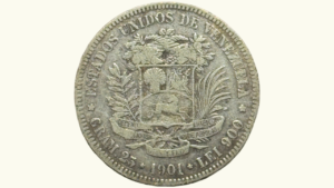 VENEZUELA, 5 Bolívares, 1901, VF.  **FUERTE**