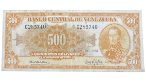 VENEZUELA, 500 Bolívares, Septiembre-24-1968, Serie C6, XF.  **CANARIO**