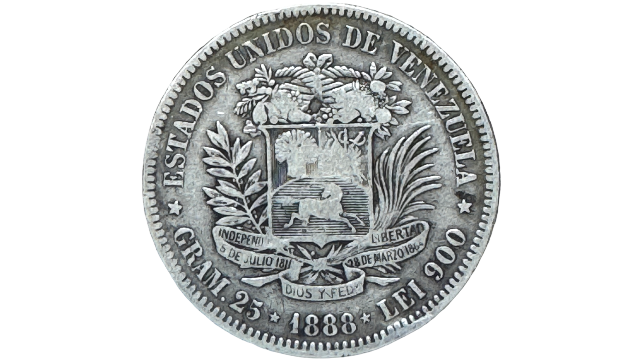 EE.UU. DE VENEZUELA, 5 Bolívares, 1888, VF. **FUERTE**