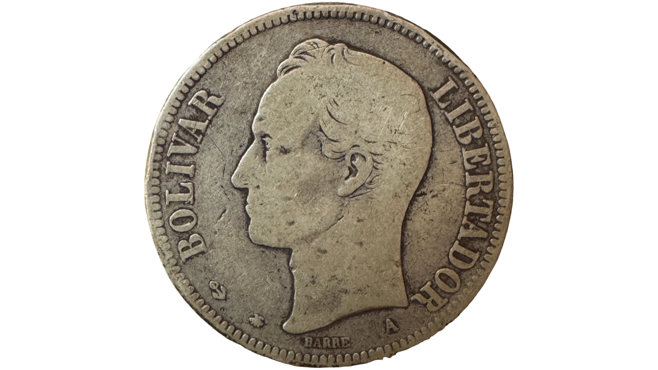 EE.UU. DE VENEZUELA, 1 Venezolano, 1876, F. **PRIMERA MONEDA CON LA ESFINGE DEL LIBERTADOR** - Imagen 2