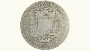 VENEZUELA, 2 Bolívares, 1900, VG/F