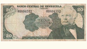 VENEZUELA, 20 Bolívares, Junio-7-1977, Serie R7, VF.  **ERROR DE IMPRESION**