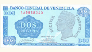 VENEZUELA 2 Bolívares “Tinoquito”, Oct-05-1989, Serie AA7 UNC