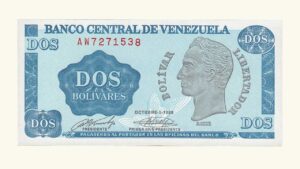 VENEZUELA, 2 Bolívares, Octubre-05-1989, Serie AW7, UNC.  **TINOQUITO**