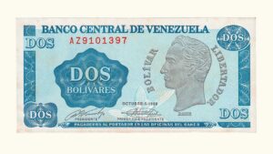 VENEZUELA, 2 Bolívares, Octubre-5-1989, Serie AZ7, XF+.  **TINOQUITO**