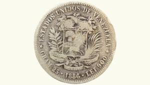 VENEZUELA, 5 Bolívares, 1886, F.  **FUERTE**