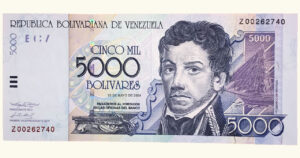 VENEZUELA, 5000 Bolívares, Mayo-25-2004, Serie Z8, UNC.  **REPOSICION**