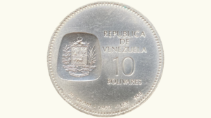 VENEZUELA, 10 Bolívares, 1973, AU.  **DOBLON, VARIANTE: CANTO INVERTIDO**