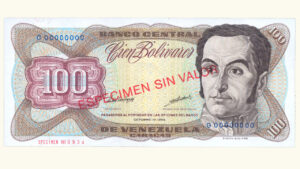 VENEZUELA, 100 Bolívares, Octubre-13-1998, Serie G8, UNC.  **ESPECIMEN SIN VALOR**