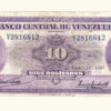VENEZUELA, 10 Bolívares, Junio-18-1959, Serie Y7, VF.  **CARA VOLTEADA**