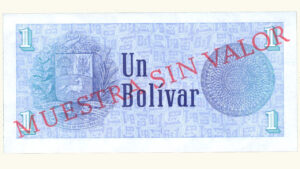 VENEZUELA, 1 Bolívar, Octubre-05-1989, Serie X8, UNC.  **MUESTRA SIN VALOR, TINOQUITO**