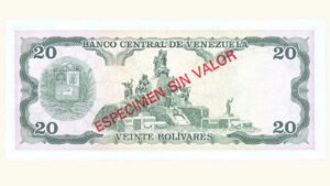 VENEZUELA, 20 Bolívares, Septiembre-07-1989, Serie 8, UNC.  **ESPECIMEN SIN VALOR**