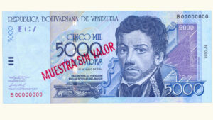VENEZUELA, 5000 Bolívares, Mayo-25-2004, Serie B8, UNC.  **MUESTRA SIN VALOR**