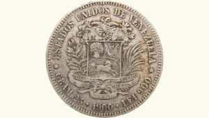 EE.UU. DE VENEZUELA, 5 Bolívares, 1900, VF+.  **FUERTE**