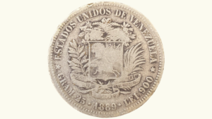 EE.UU. DE VENEZUELA, 5 Bolivares, 1889, F.  **FUERTE**
