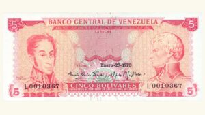 VENEZUELA, 5 Bolívares, Enero-27-1970, Serie L7, UNC.