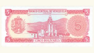 VENEZUELA 5 Bolívares, Abril-11-1972, Serie R7, UNC