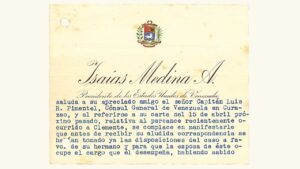 VENEZUELA, Tarjeta de Presentación Presidencial, Gral. Isaías Medina Angarita, Mayo-02-1944