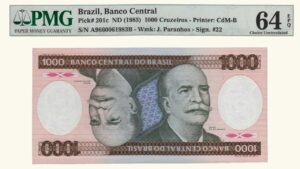 BRASIL, 1000 Cruzeiros, 1985, Serie A11, PMG 64