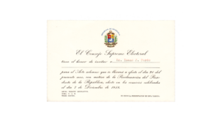 VENEZUELA, Tarjeta de Invitación, Consejo Supremo Electoral al Dr. Isaac J. Pardo, 1958