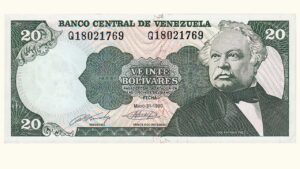 VENEZUELA, 20 Bolívares, Mayo-31-1990, Serie Q8, AU+