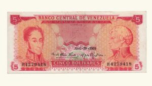 VENEZUELA, 5 Bolívares, Abril-29-1969, Serie H7, XF.