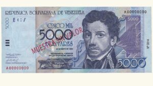 VENEZUELA, 5000 Bolívares, Mayo-25-2000, Serie A8, UNC.  **MUESTRA SIN VALOR**