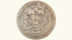 EE.UU. DE VENEZUELA, 5 Bolívares, 1919, VF+.  **FUERTE**