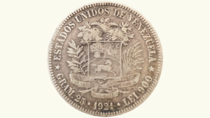 EE.UU. DE VENEZUELA, 5 Bolívares, 1921, VF+.  **FUERTE**