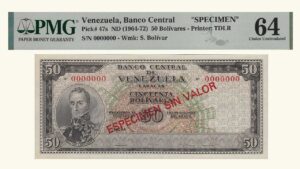 VENEZUELA, 50 Bolívares, 1964-1972, PMG66-EPQ.  **ESPECIMEN SIN VALOR**