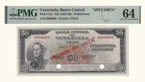 VENEZUELA, 50 Bolívares, 1961-63, PMG64.  **SPECIMEN SIN VALOR**
