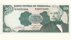 VENEZUELA, 20 Bolívares, Septiembre-07-1989, Serie K8, AU+