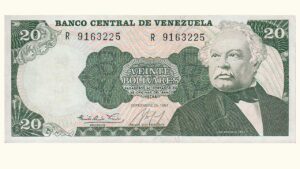 VENEZUELA, 20 Bolívares, Septiembre-25-1984, Serie R7, XF+/AU