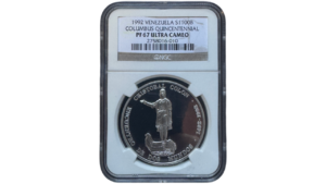 VENEZUELA, 1.100 Bolívares, 1991, NGC PF67.  **ENCUENTRO DE DOS MUNDOS, 1492-1992**