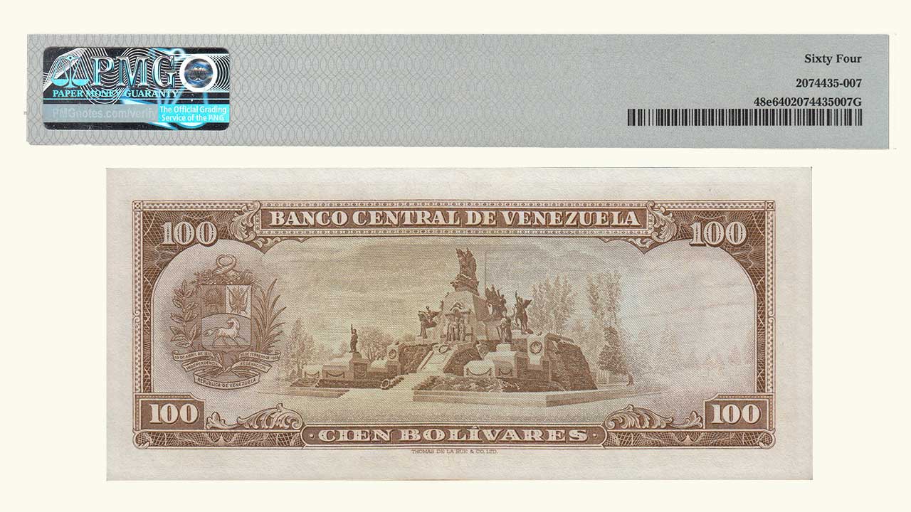 VENEZUELA, 100 Bolívares, Agosto-8-1967, Serie T7, PMG64 - Imagen 2