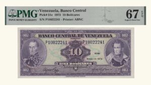 VENEZUELA, 10 Bolívares, Marzo-13-1973, Serie P8, PMG67-EPQ