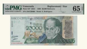 VENEZUELA, 20000 Bolívares, Agosto-24-1998, Serie Z8, PMG65-EPQ.  **REPOSICION**