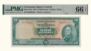 VENEZUELA, 20 Bolívares, Enero-29-1974, Serie B7, PMG66-EPQ.