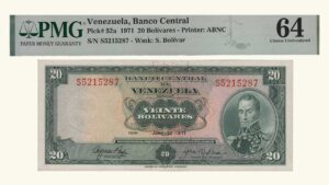 VENEZUELA, 20 Bolívares, Junio-22-1971, Serie S7, PMG64