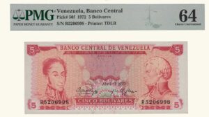VENEZUELA, 5 Bolívares, Abril-11-1972, Serie R7, PMG-64