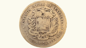 VENEZUELA, 1 Venezolano, 1876, F.  **PRIMERA MONEDA CON LA ESFINGE DEL LIBERTADOR**