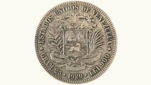 EE.UU. DE VENEZUELA, 5 Bolívares, 1929, XF+/AU.  **FUERTE**