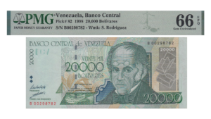 VENEZUELA, 20.000 Bolívares, Agosto-24-1998, Serie B8, PMG66 EPQ.