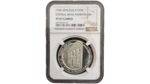 VENEZUELA, 50 Bolívares, 1990, NGC MS67.  **50 ANIVERSARIO DEL B.C.V., 1940-1990**